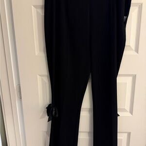 Tyler Boe Black Straight Leg Women's Pants with kick pleat with bow